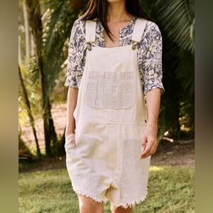 THE GREAT. Cream Seersucker Pocket‎ Overalls